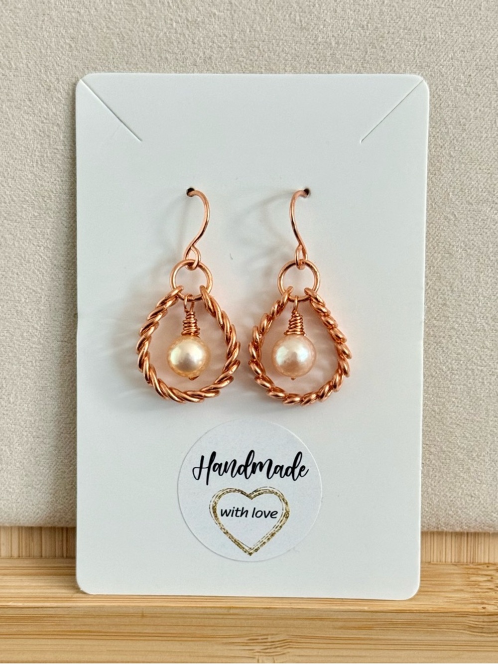 Spiral Wire Coil Teardrop Hoop Earrings with Edison Pearl Drops
